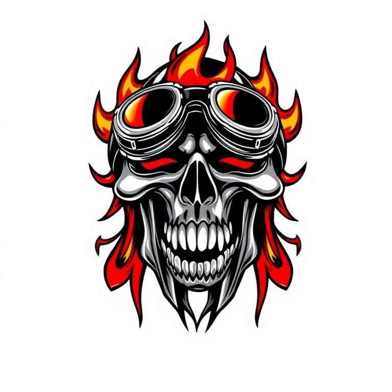 Radiantz flaming biker skull custom die-cut sticker
